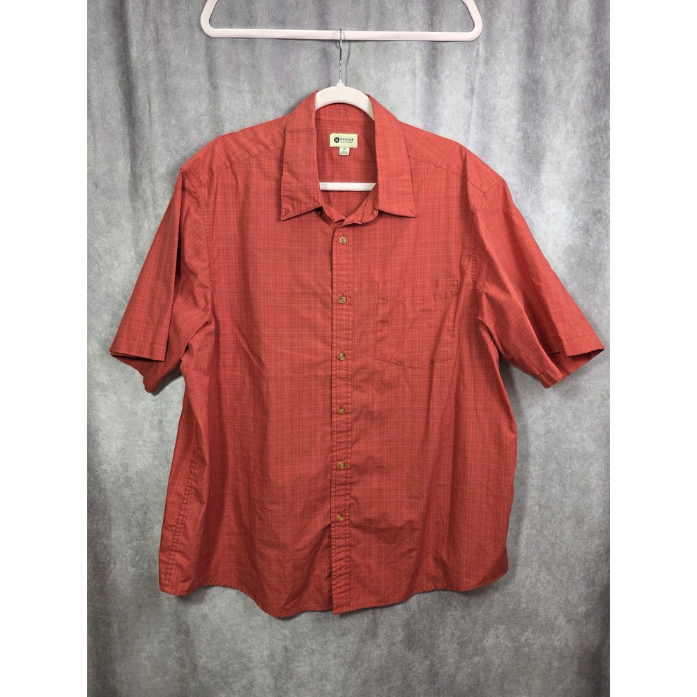 Haggar Mens 2X Short Sleeve Button Down Shirt Orange Textured Cotton Blend